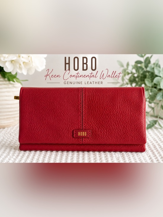 HOBO Handbags - HOBO Keen Continental Wallet Red Pebbled Leather Trifold Organizer Clutch RFID